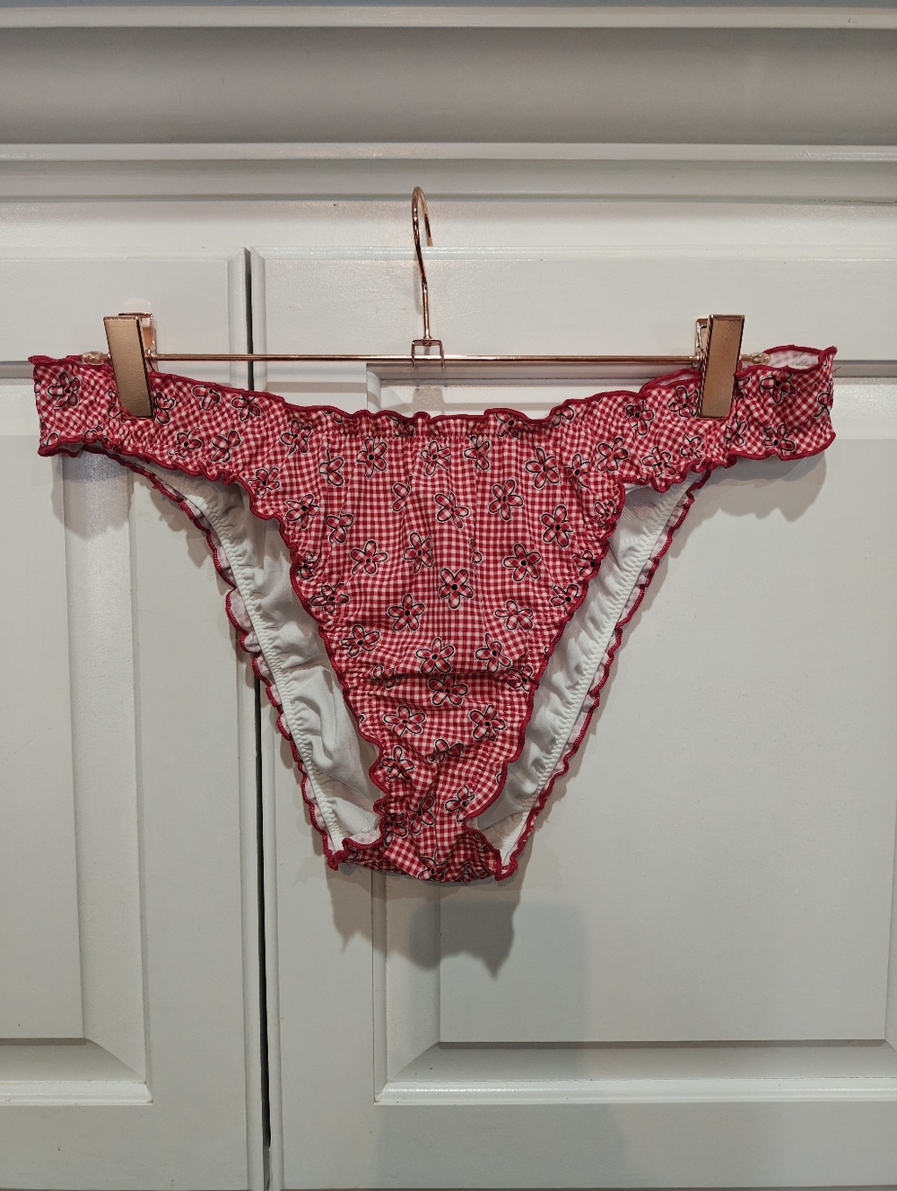 Red Floral Gingham Bikini Bottom